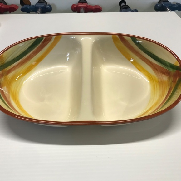 VINTAGE HAND-PAINTED VERNONWARE - HOMESPUN - 11 1/2" DIVIDED SERVING DISH - Picture 2 of 5